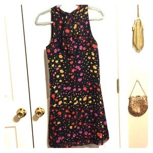 high-neck floral dress with bow in back